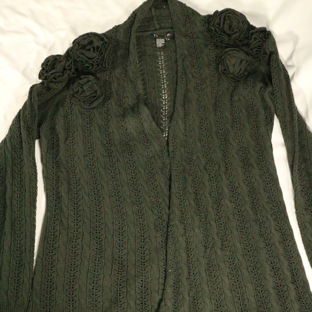 TRACY M Dark Olive Green Woven Shawl Size LARGE